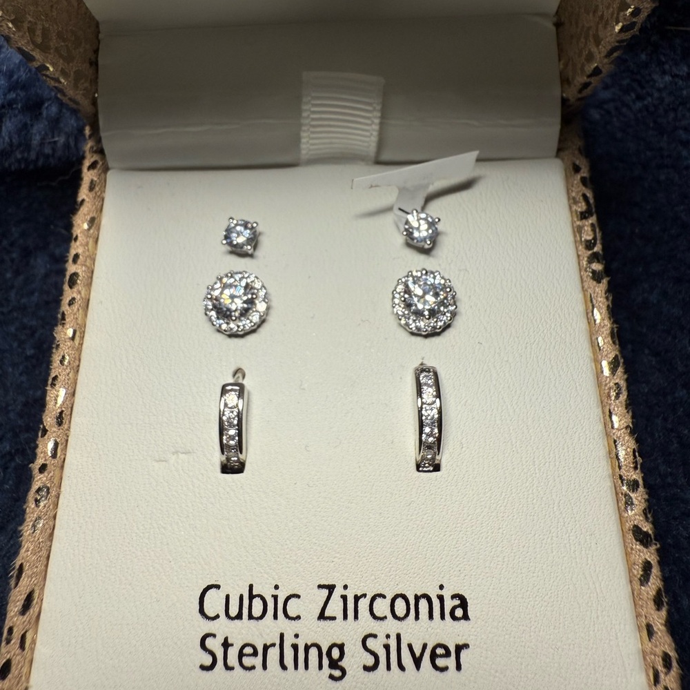 Dazzling Tiny Silver Crystal Earring Set - Picture 3 of 4